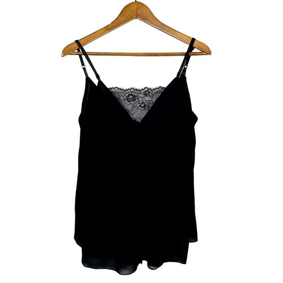 NEW! Gigi Moda Italy Camisole Lace Trim Double Layer Cami Black - S - Picture 1 of 4